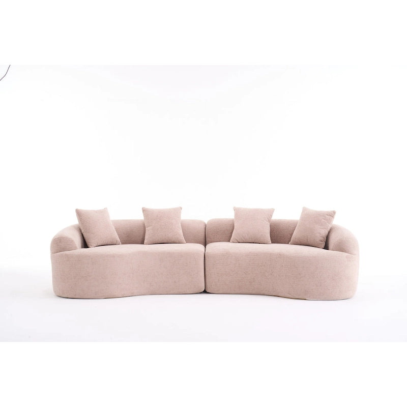 Canapé courbé en mousse Gris / Bleu Ancien / Beige / Blanc / Vert / Orange / Marron Ancien, 4 places, avec 4 oreillers