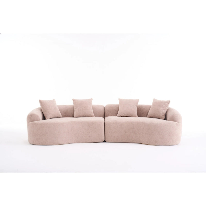 Canapé courbé en mousse Gris / Bleu Ancien / Beige / Blanc / Vert / Orange / Marron Ancien, 4 places, avec 4 oreillers