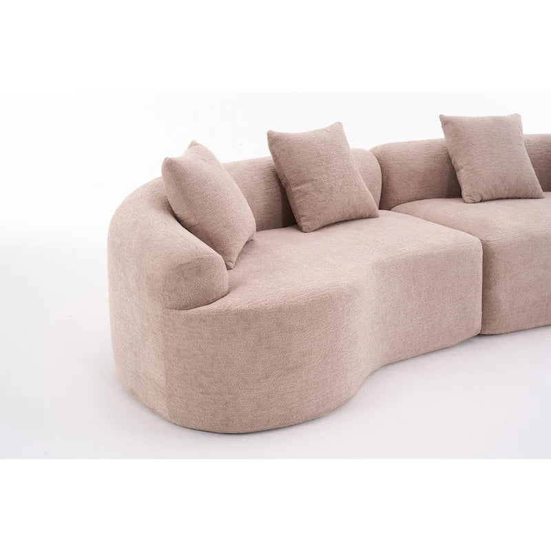 Canapé courbé en mousse Gris / Bleu Ancien / Beige / Blanc / Vert / Orange / Marron Ancien, 4 places, avec 4 oreillers