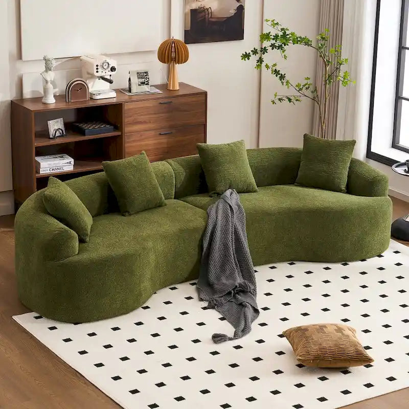Canapé courbé en mousse Gris / Bleu Ancien / Beige / Blanc / Vert / Orange / Marron Ancien, 4 places, avec 4 oreillers