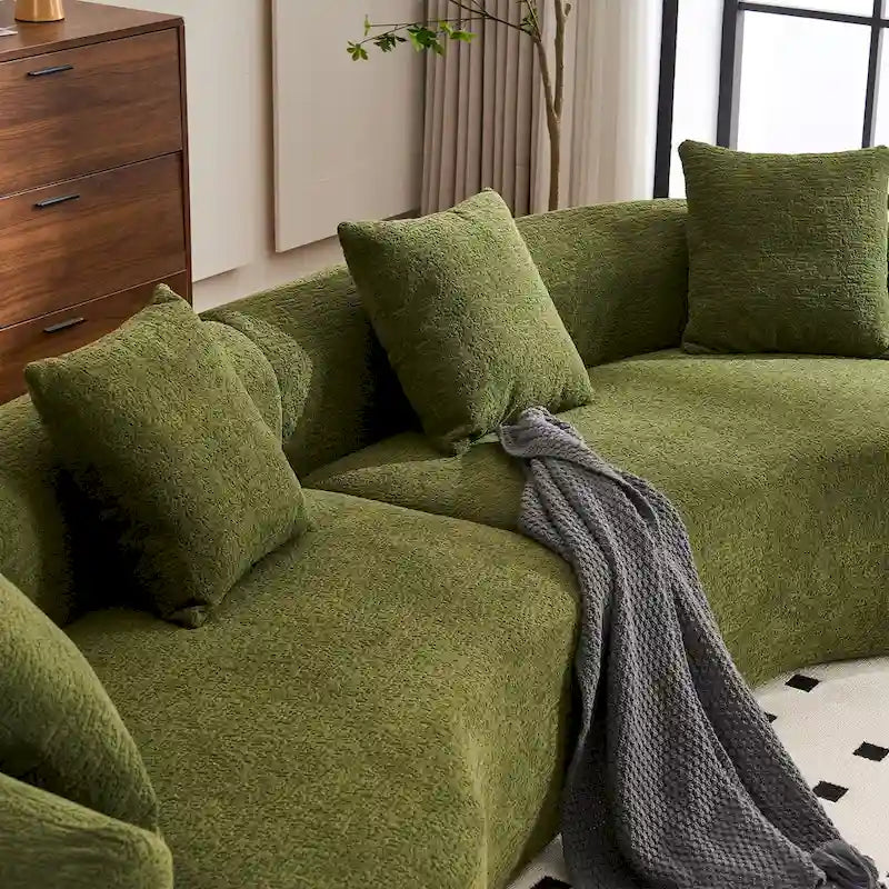 Canapé courbé en mousse Gris / Bleu Ancien / Beige / Blanc / Vert / Orange / Marron Ancien, 4 places, avec 4 oreillers