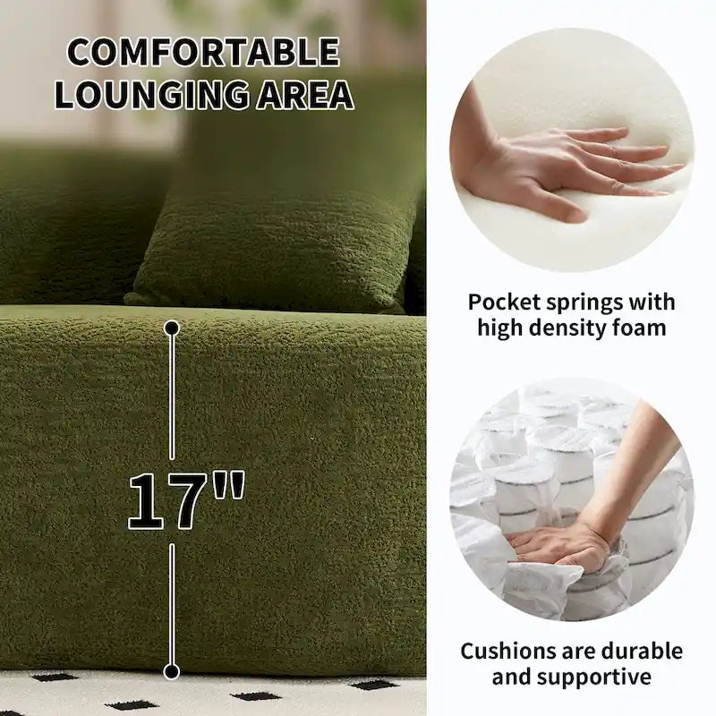 Canapé courbé en mousse Gris / Bleu Ancien / Beige / Blanc / Vert / Orange / Marron Ancien, 4 places, avec 4 oreillers
