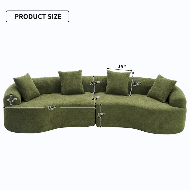 Canapé courbé en mousse Gris / Bleu Ancien / Beige / Blanc / Vert / Orange / Marron Ancien, 4 places, avec 4 oreillers
