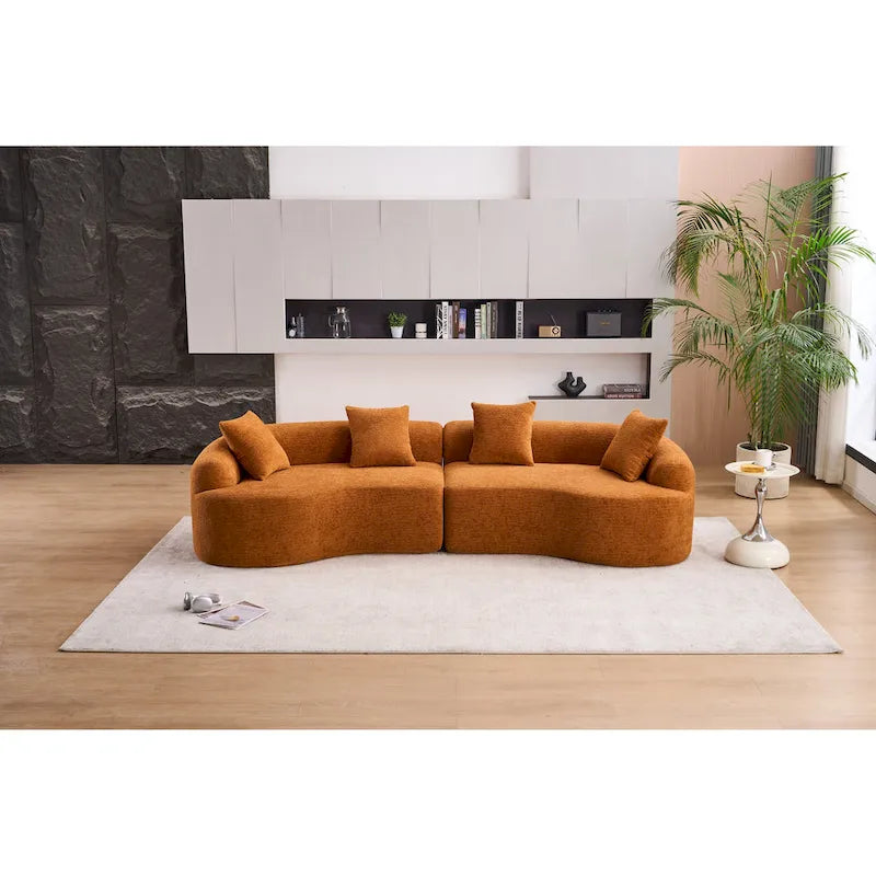Canapé courbé en mousse Gris / Bleu Ancien / Beige / Blanc / Vert / Orange / Marron Ancien, 4 places, avec 4 oreillers