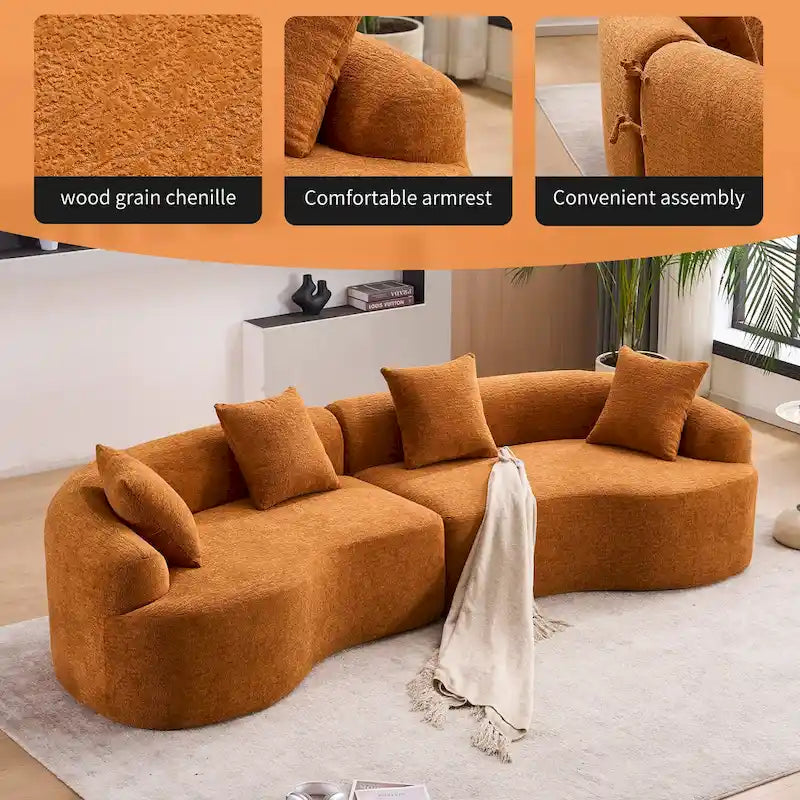 Canapé courbé en mousse Gris / Bleu Ancien / Beige / Blanc / Vert / Orange / Marron Ancien, 4 places, avec 4 oreillers