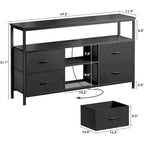 Meuble TV LED avec prises électriques, 4 tiroirs et étagère ouverte, finition PU noir