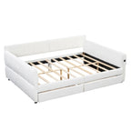 Lit de repos rembourré Queen Size avec 2 tiroirs de rangement, Cadre de lit de repos moderne avec port USB et accoudoir