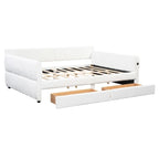 Lit de repos rembourré Queen Size avec 2 tiroirs de rangement, Cadre de lit de repos moderne avec port USB et accoudoir