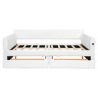 Lit de repos rembourré Queen Size avec 2 tiroirs de rangement, Cadre de lit de repos moderne avec port USB et accoudoir