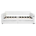 Lit de repos rembourré Queen Size avec 2 tiroirs de rangement, Cadre de lit de repos moderne avec port USB et accoudoir
