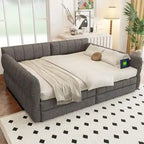 Lit de repos rembourré Queen Size avec 2 tiroirs de rangement, Cadre de lit de repos moderne avec port USB et accoudoir
