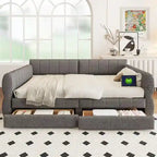 Lit de repos rembourré Queen Size avec 2 tiroirs de rangement, Cadre de lit de repos moderne avec port USB et accoudoir