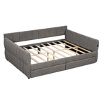 Lit de repos rembourré Queen Size avec 2 tiroirs de rangement, Cadre de lit de repos moderne avec port USB et accoudoir