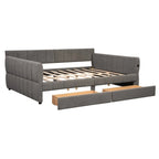 Lit de repos rembourré Queen Size avec 2 tiroirs de rangement, Cadre de lit de repos moderne avec port USB et accoudoir