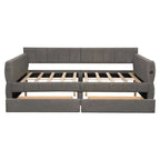 Lit de repos rembourré Queen Size avec 2 tiroirs de rangement, Cadre de lit de repos moderne avec port USB et accoudoir
