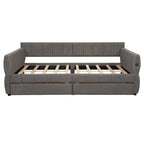 Lit de repos rembourré Queen Size avec 2 tiroirs de rangement, Cadre de lit de repos moderne avec port USB et accoudoir