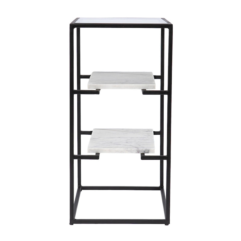 Table d'appoint avec plateau en verre et étagères en marbre SEI Furniture Piesby, noir/blanc