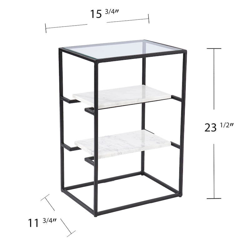 Table d'appoint avec plateau en verre et étagères en marbre SEI Furniture Piesby, noir/blanc