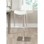 SAFAVIEH Lyndy Tabouret de bar pivotant réglable en cuir blanc de 24,8 à 34,2 pouces - 20,1 x 16,5 x 29,9 - 20Lx17Px30H