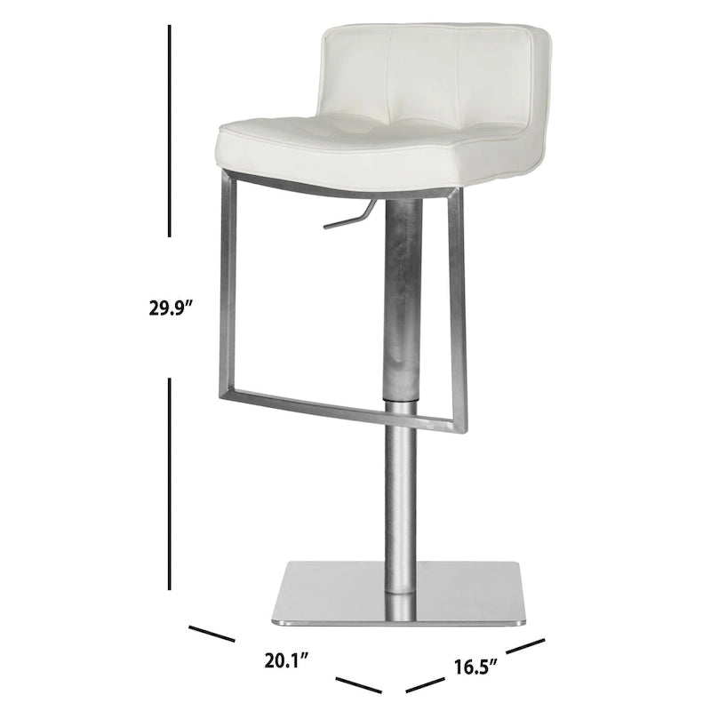 SAFAVIEH Lyndy Tabouret de bar pivotant réglable en cuir blanc de 24,8 à 34,2 pouces - 20,1 x 16,5 x 29,9 - 20Lx17Px30H