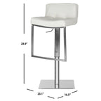 SAFAVIEH Lyndy Tabouret de bar pivotant réglable en cuir blanc de 24,8 à 34,2 pouces - 20,1 x 16,5 x 29,9 - 20Lx17Px30H