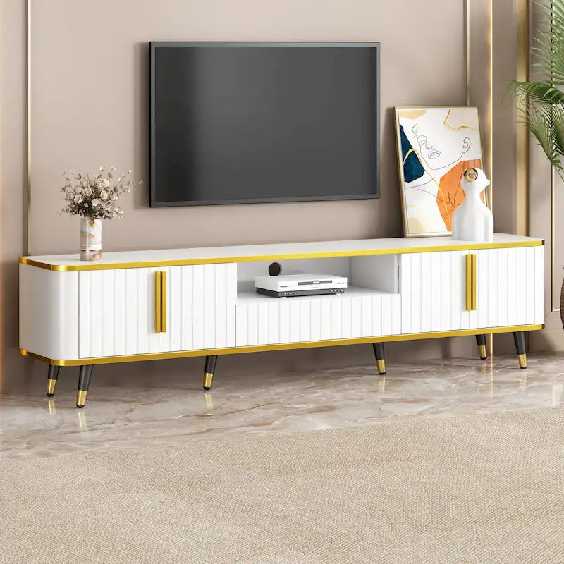 Meuble TV de rangement de luxe minimaliste avec accents dorés - 13.90 x 78.80 x 19.00