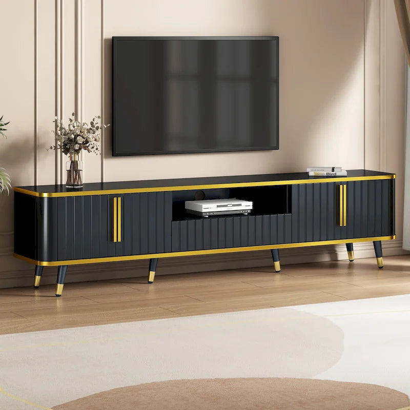 Meuble TV de rangement de luxe minimaliste avec accents dorés - 13.90 x 78.80 x 19.00