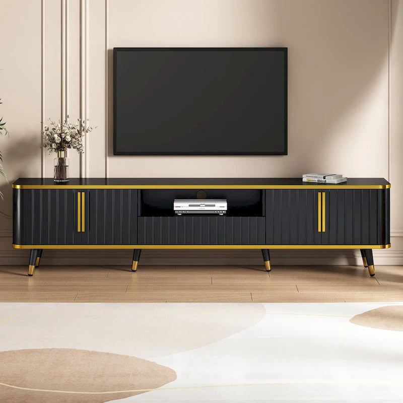 Meuble TV de rangement de luxe minimaliste avec accents dorés - 13.90 x 78.80 x 19.00