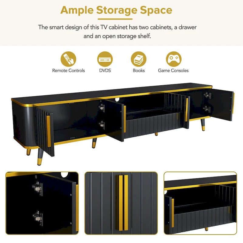 Meuble TV de rangement de luxe minimaliste avec accents dorés - 13.90 x 78.80 x 19.00