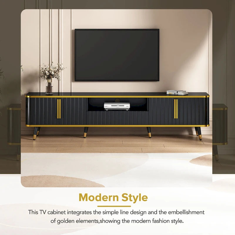 Meuble TV de rangement de luxe minimaliste avec accents dorés - 13.90 x 78.80 x 19.00