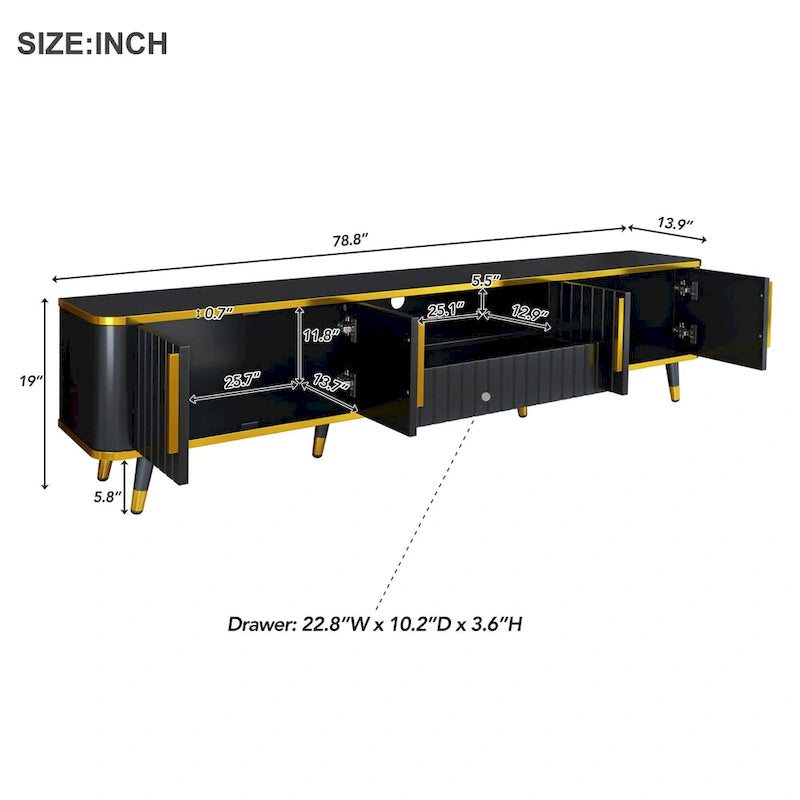 Meuble TV de rangement de luxe minimaliste avec accents dorés - 13.90 x 78.80 x 19.00