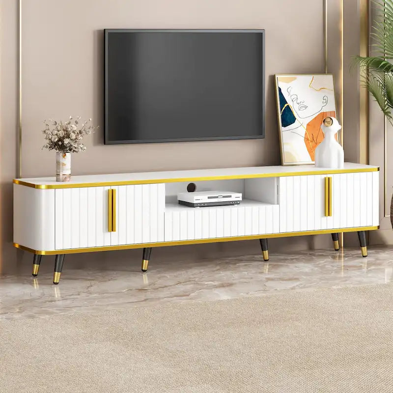 Meuble TV de rangement de luxe minimaliste avec accents dorés - 13.90 x 78.80 x 19.00