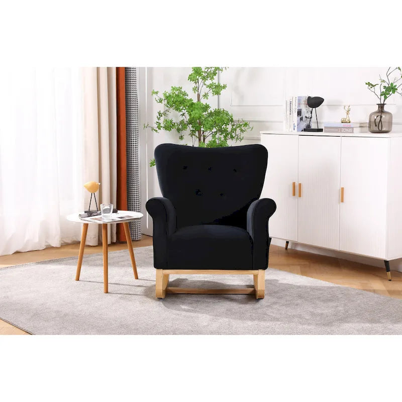 Fauteuil à bascule capitonné avec pieds en bois