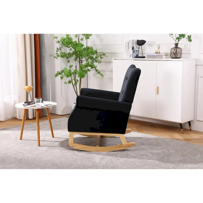 Fauteuil à bascule capitonné avec pieds en bois