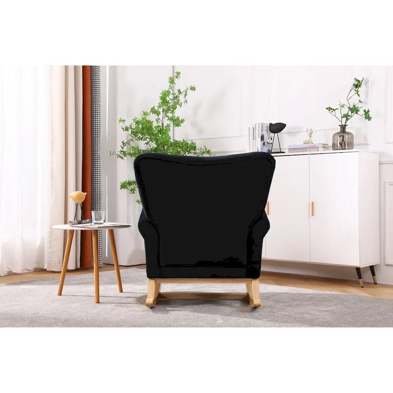 Fauteuil à bascule capitonné avec pieds en bois