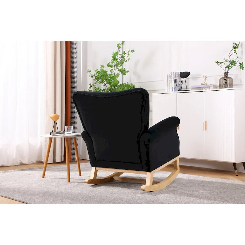 Fauteuil à bascule capitonné avec pieds en bois