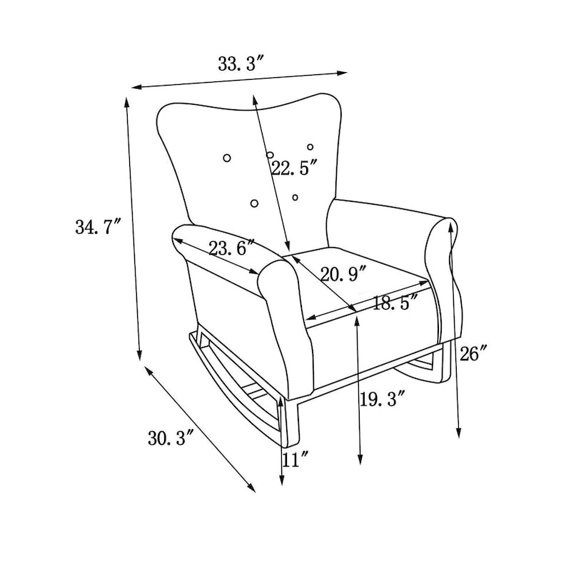 Fauteuil à bascule capitonné avec pieds en bois