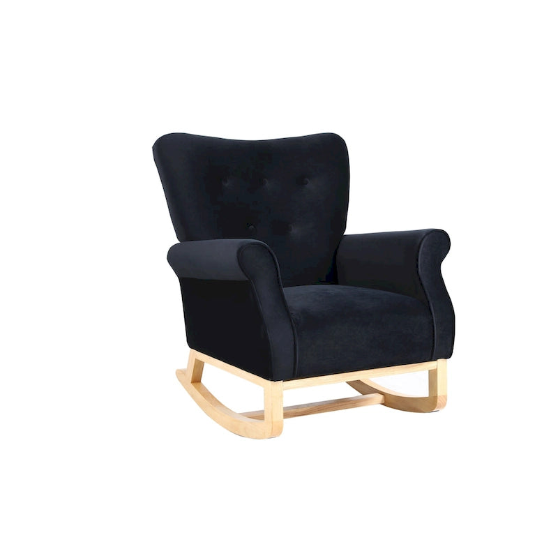 Fauteuil à bascule capitonné avec pieds en bois