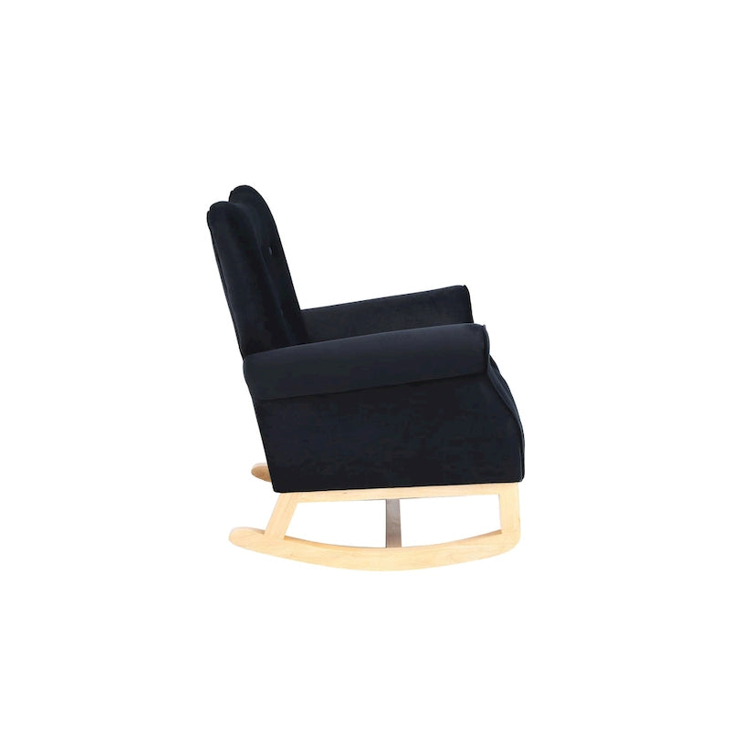 Fauteuil à bascule capitonné avec pieds en bois