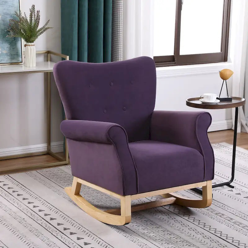 Fauteuil à bascule capitonné avec pieds en bois