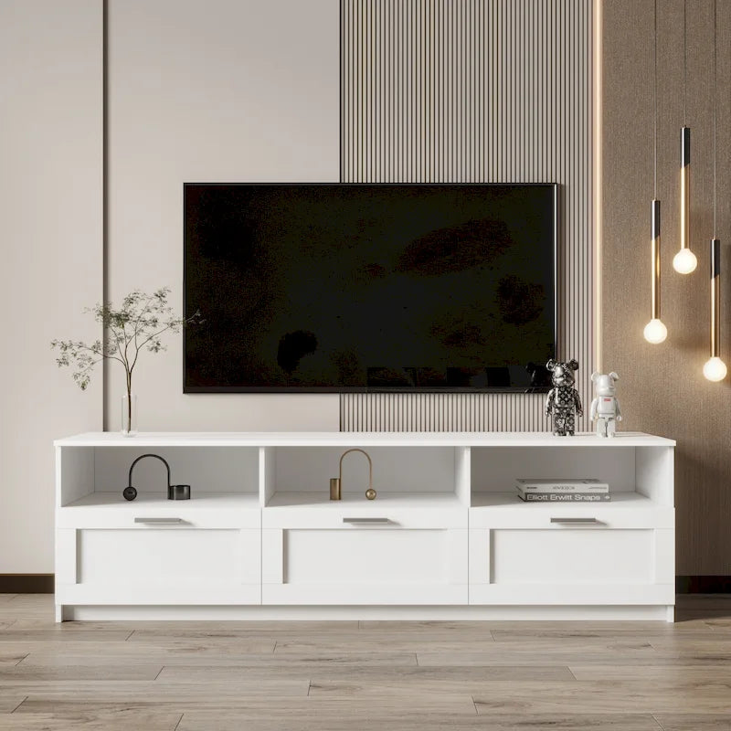 Meuble TV Blanc Moderne Minimaliste Commode Rangement 3 Tiroirs Pour 80 Pouces - 16.14 x 70.87 x 20.87