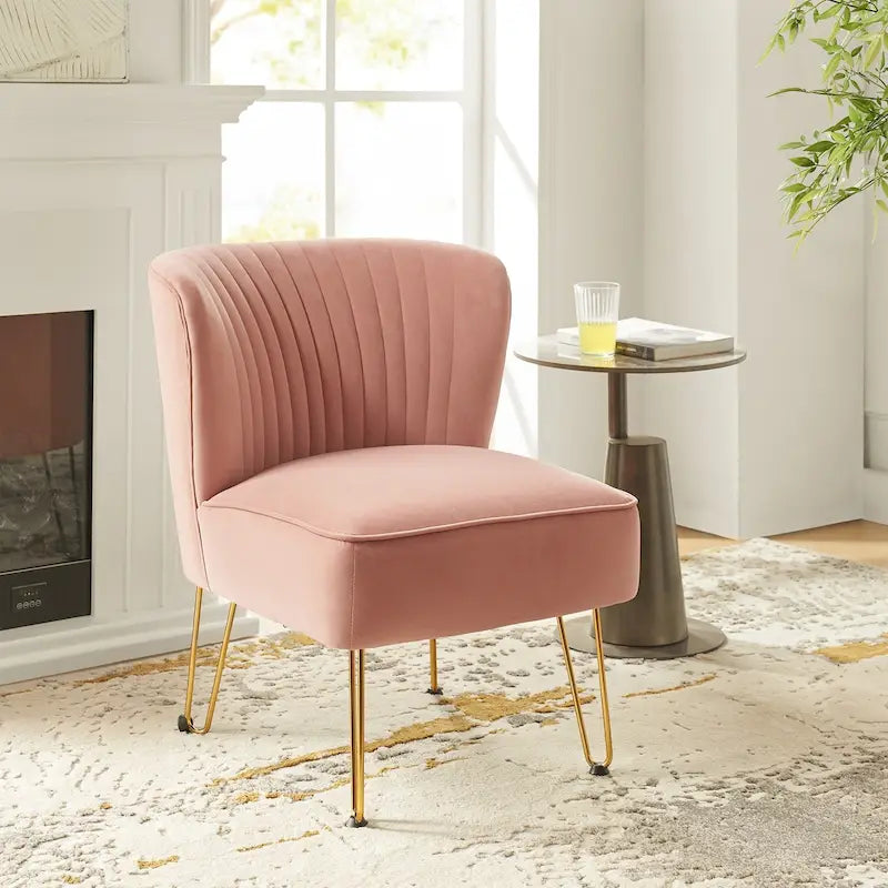 Chaise d'appoint capitonnée en velours moderne Barto avec pieds dorés par HULALA HOME