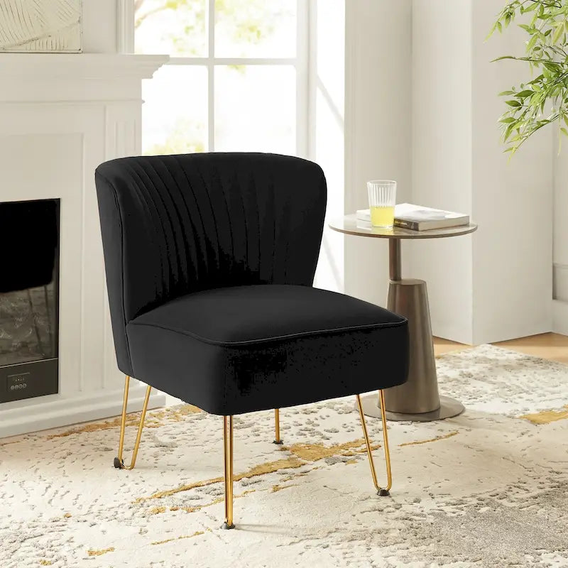Chaise d'appoint capitonnée en velours moderne Barto avec pieds dorés par HULALA HOME