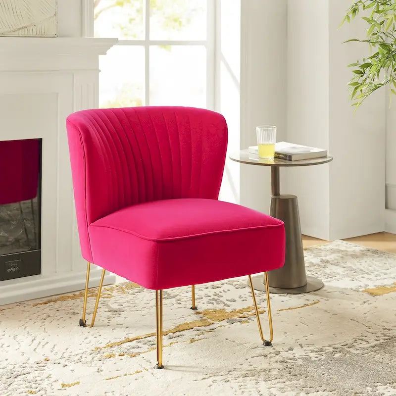 Chaise d'appoint capitonnée en velours moderne Barto avec pieds dorés par HULALA HOME