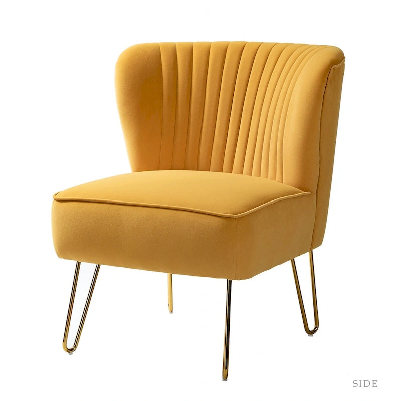 Chaise d'appoint capitonnée en velours moderne Barto avec pieds dorés par HULALA HOME
