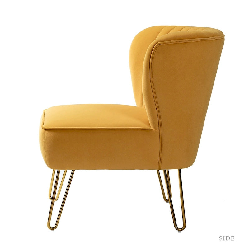 Chaise d'appoint capitonnée en velours moderne Barto avec pieds dorés par HULALA HOME