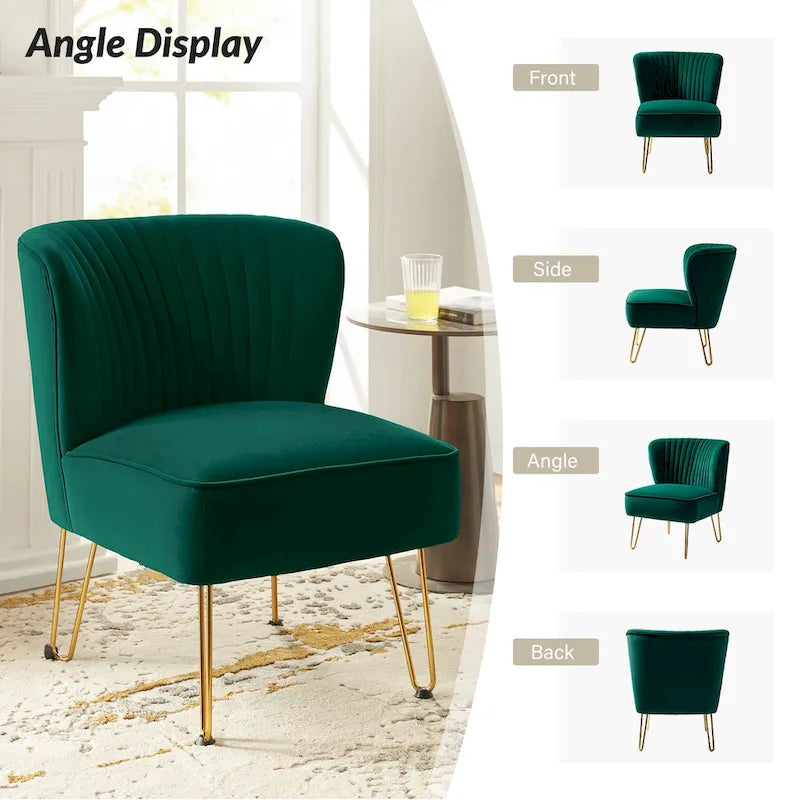 Chaise d'appoint capitonnée en velours moderne Barto avec pieds dorés par HULALA HOME