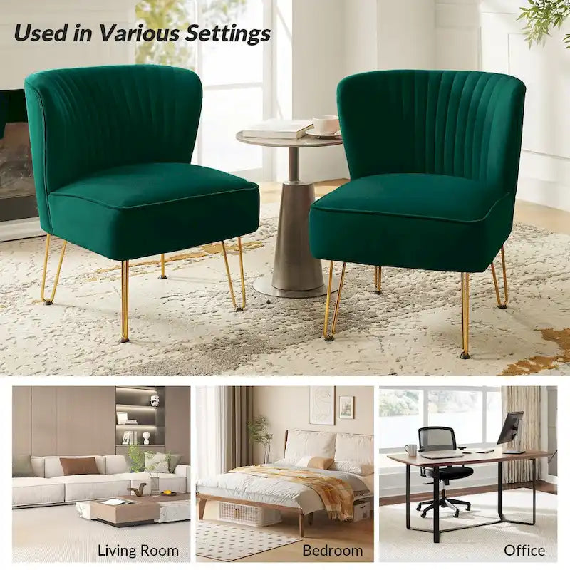 Chaise d'appoint capitonnée en velours moderne Barto avec pieds dorés par HULALA HOME