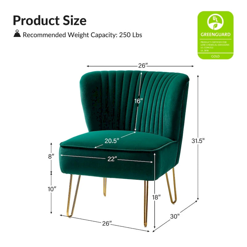 Chaise d'appoint capitonnée en velours moderne Barto avec pieds dorés par HULALA HOME