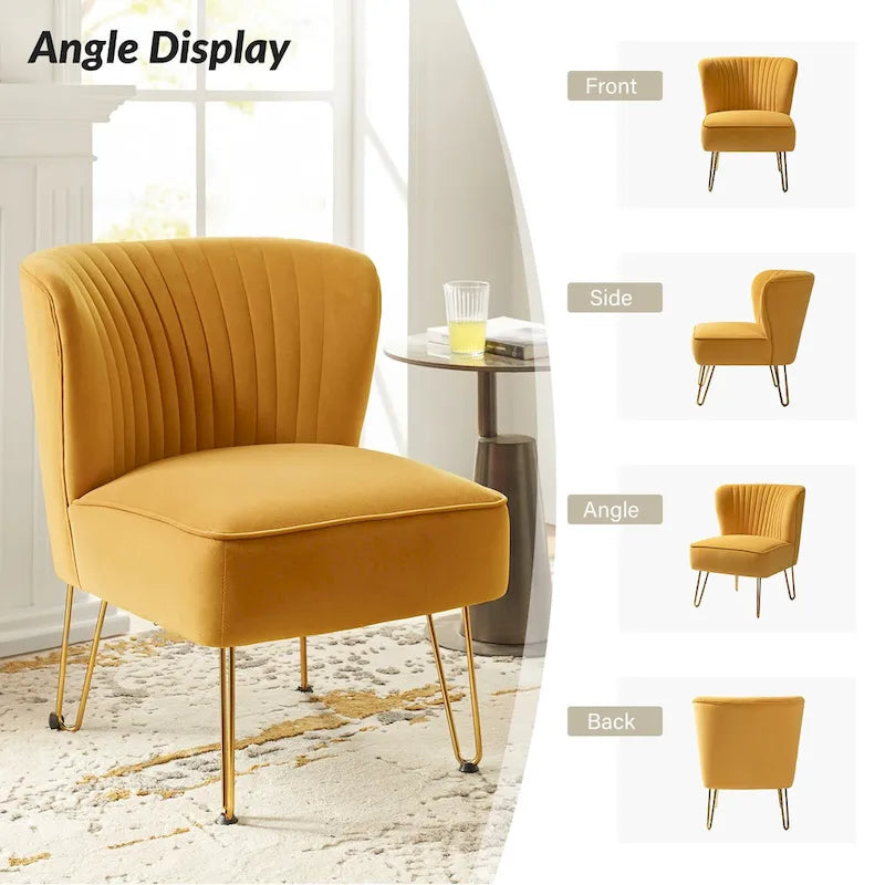 Chaise d'appoint capitonnée en velours moderne Barto avec pieds dorés par HULALA HOME